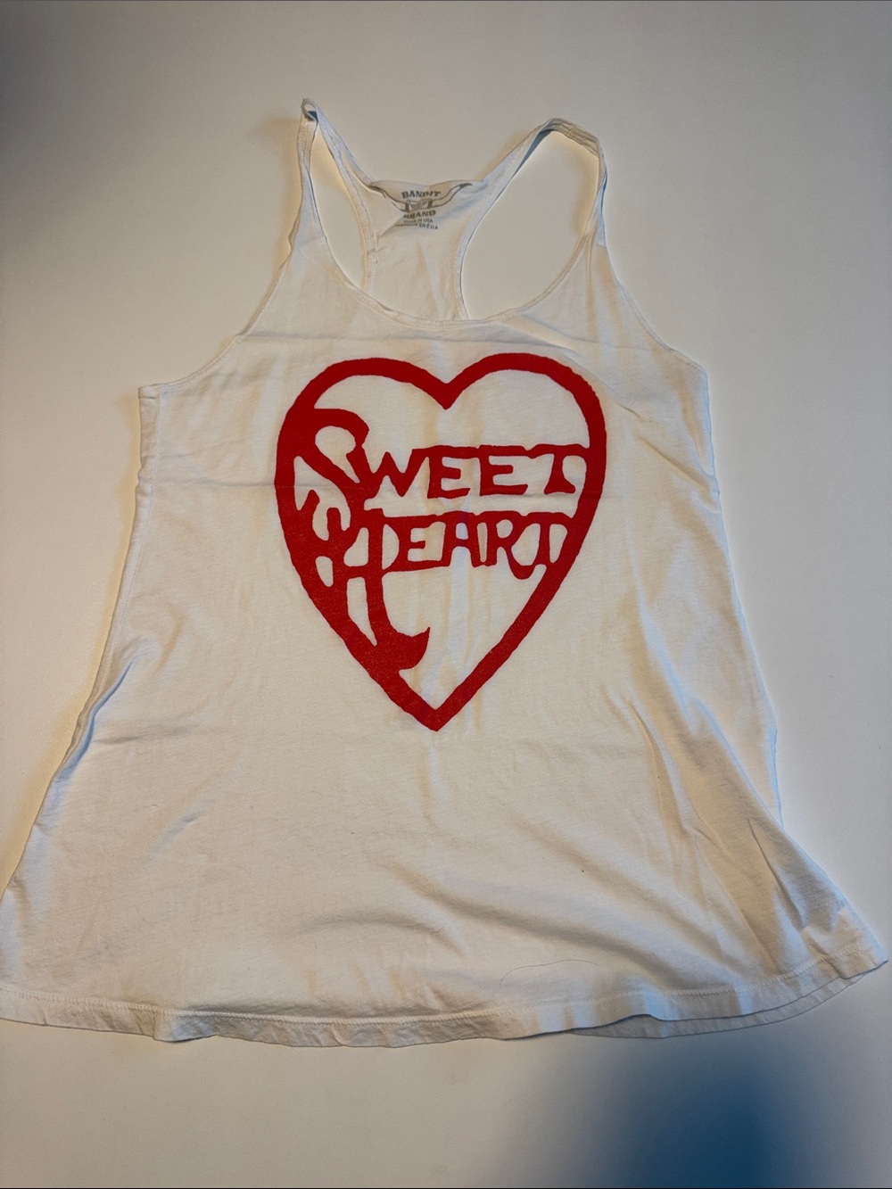 White Tank Top with Red 'Sweet Heart' Heart Graphic